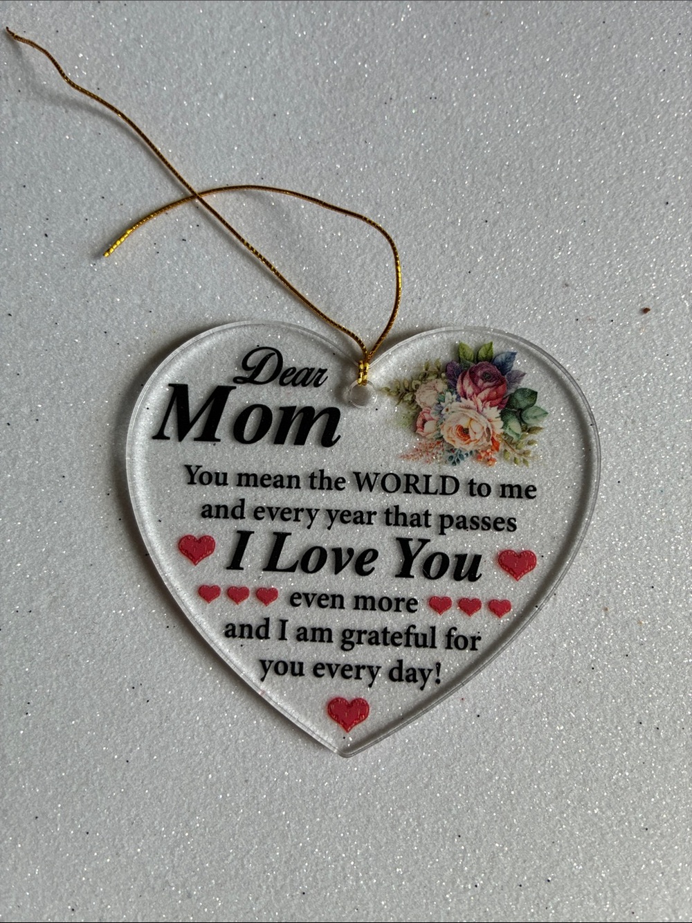 Heart-Shaped "Dear Mom" Hanging Plaque - Clear with Red Accents